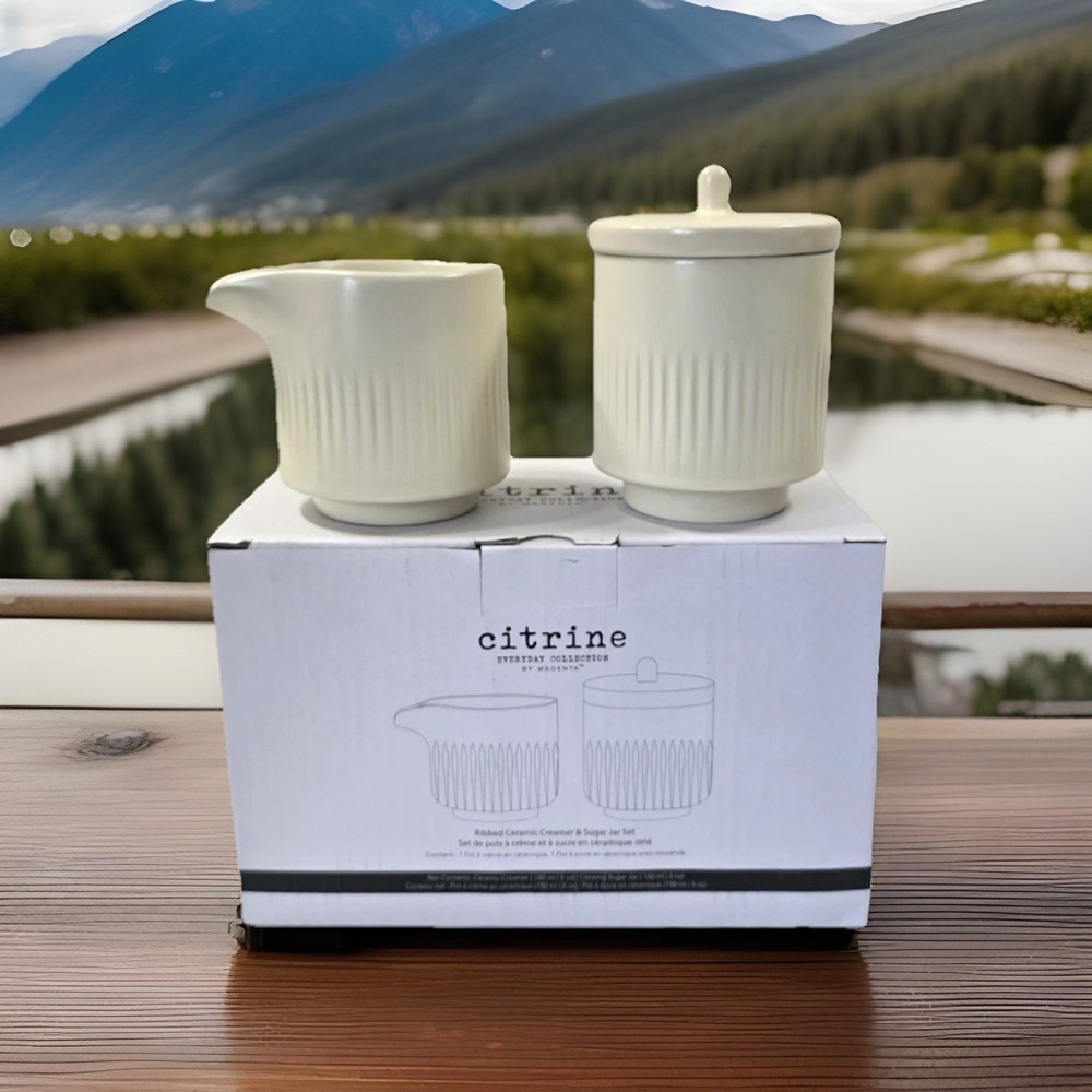 Citrine Everyday‎ Collection by Magenta Ribbed Ceramic Creamer & Sugar Jar Set